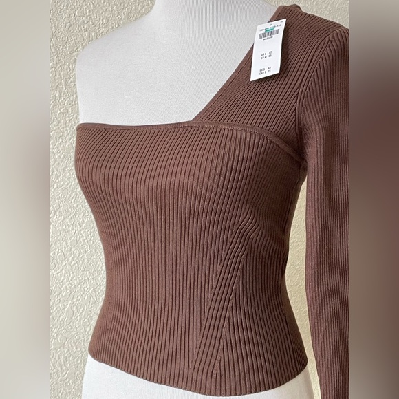 New Authentic Abercrombie and Fitch one-shoulder brown knitted top Sz M - Picture 8 of 9